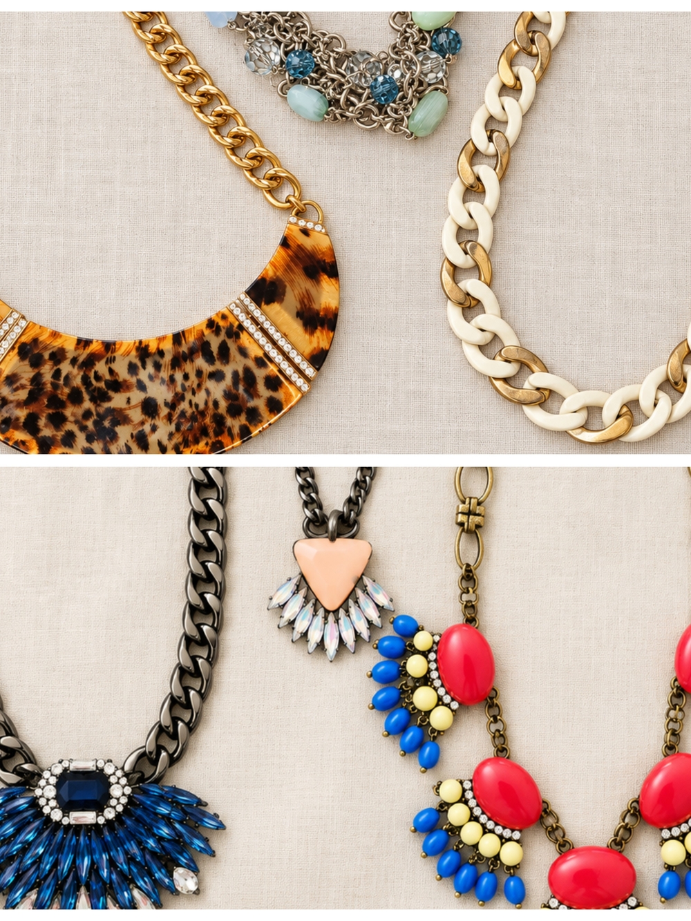 Colorful Statement Bib Necklace Necklace in Red, Blue, Pink, Cream